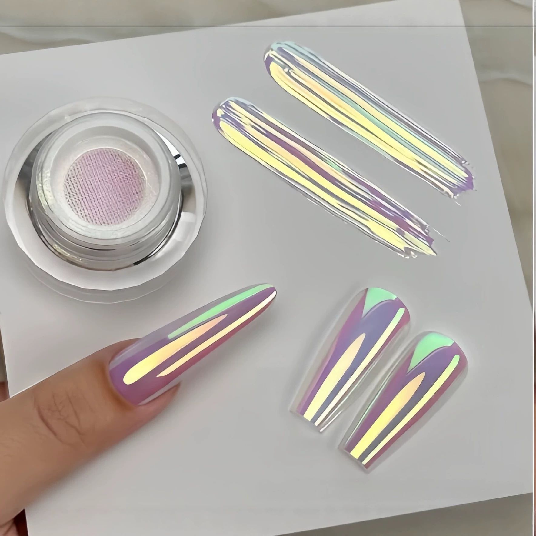 Dip Powder Nail - 7Colors Unicorn Chrome Neon Poeder Menselijk