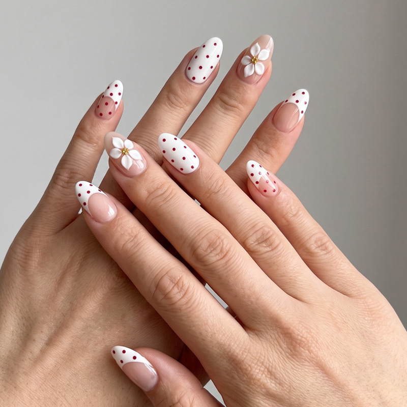 Nail Art Red Wine - Bestverkochte opdruknagels voor nagelkunst: Lente-cremewitte schuine