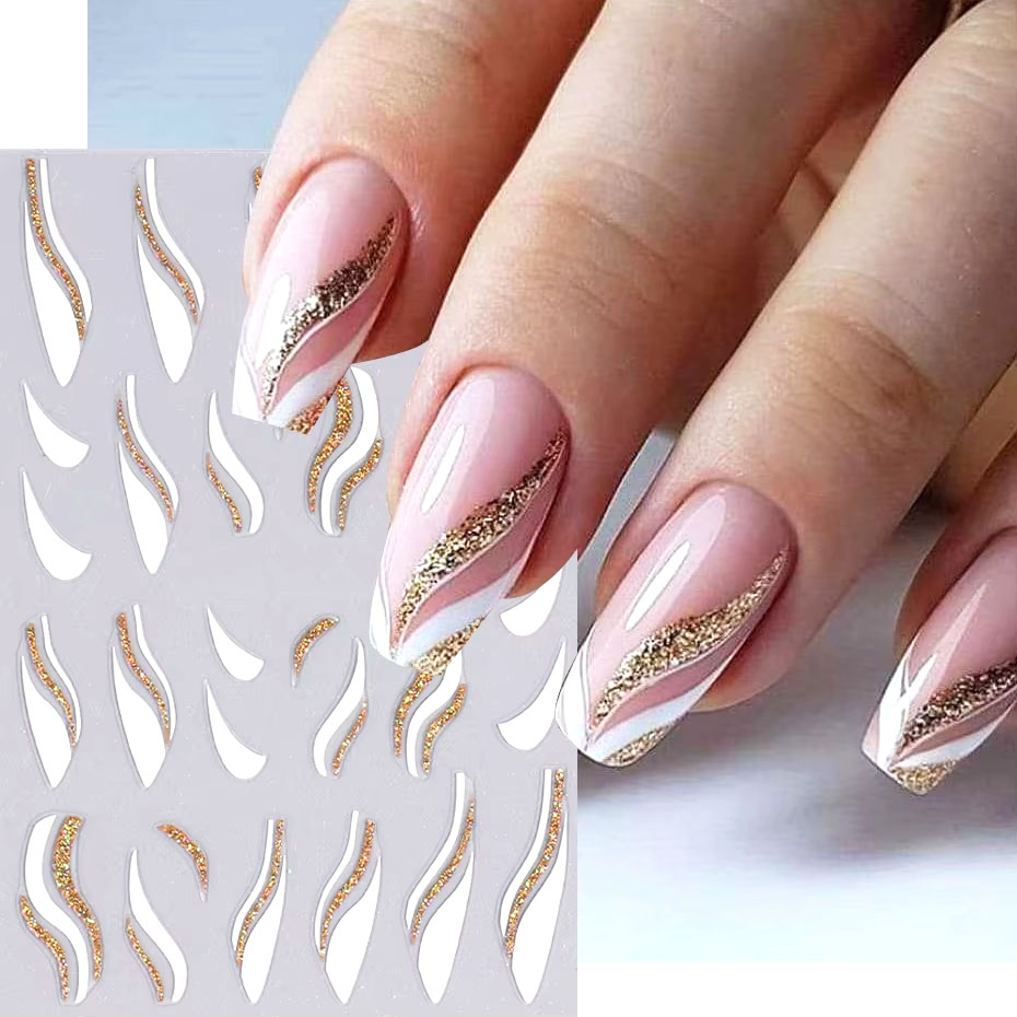 Striping Tape Nail - 1 stks Goud Glitter Frans Ontwerp