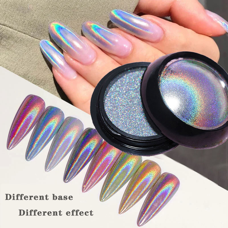 Dip Powder Nail - 6-kleuren chroom laser nagelpoeder holografische spiegel