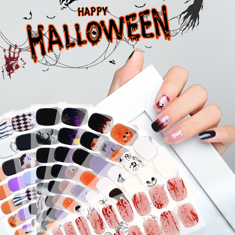 Striping Tape Nail - Happy Halloween Semi-uitgeharde UV-gelnagelstickers Glow In