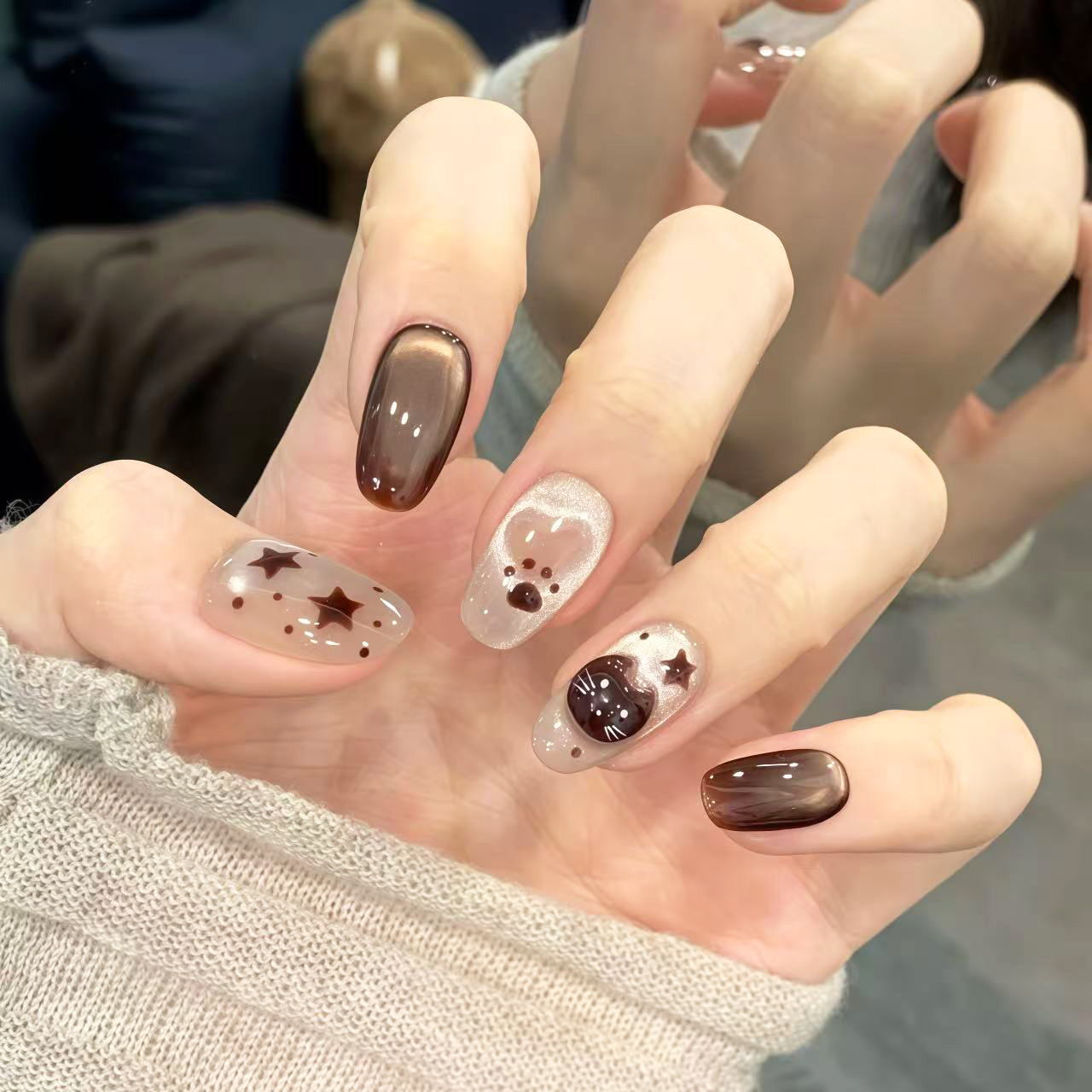 Nail Art Oval - 24 stuks herfststijl middellange ovale schattige