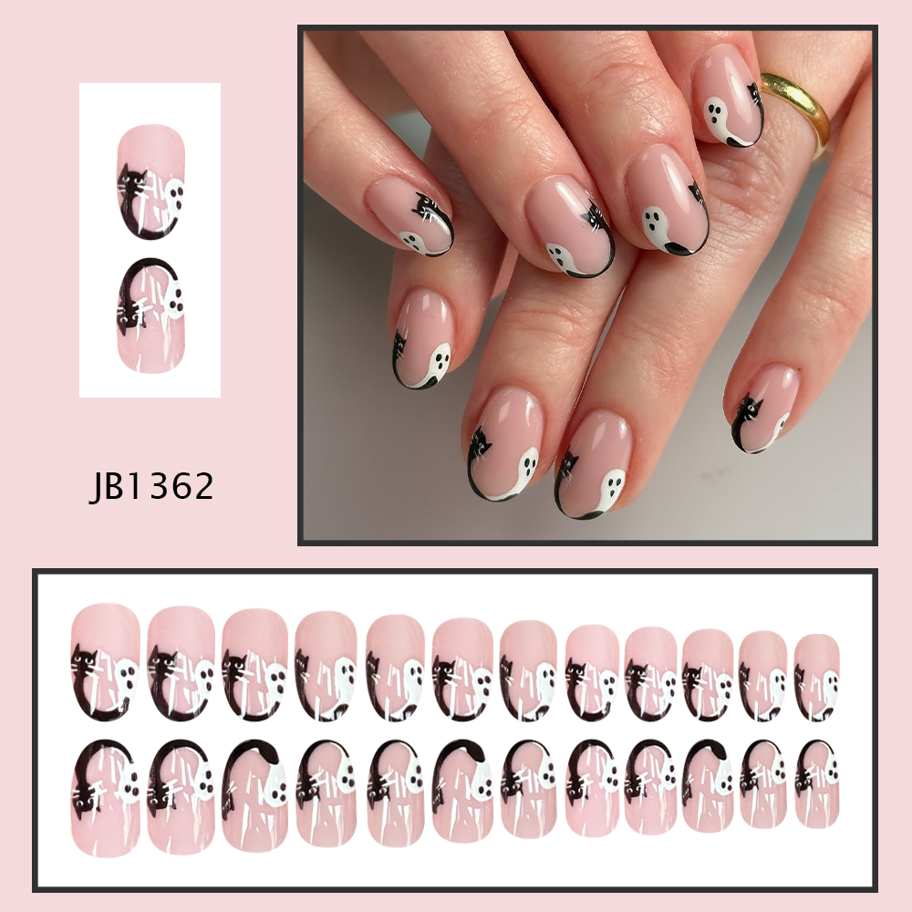 Halloween Zwarte Kat Spook Pre - Nail Art Oval recensie en prijs